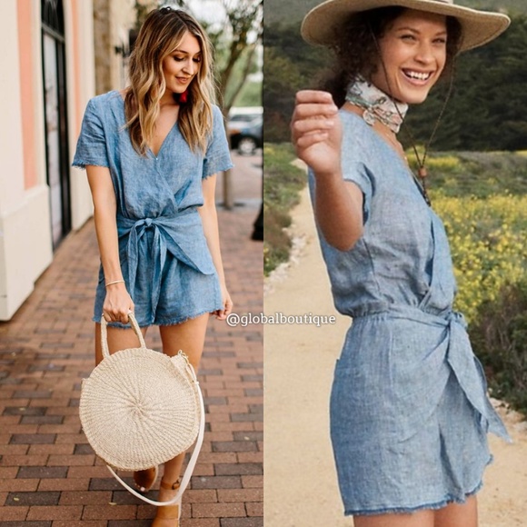 Anthropologie Dresses & Skirts - ANTHROPOLOGIE Montana Tie-Front Chambray Romper